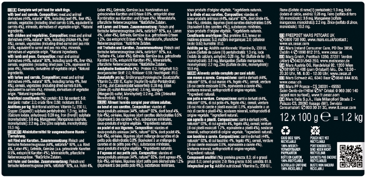 Cesar Hunde-Nassfutter Selektion in Sauce, 4 Varietäten Multipack 24x100 g